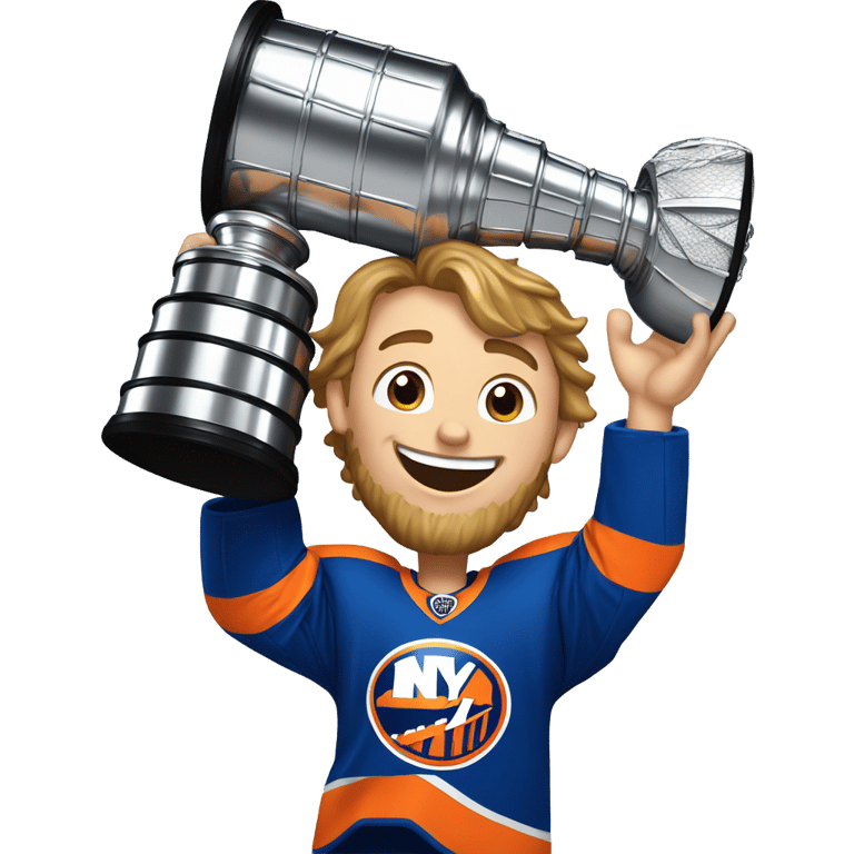 genmoji：New York islanders player lifting up a Stanley cup