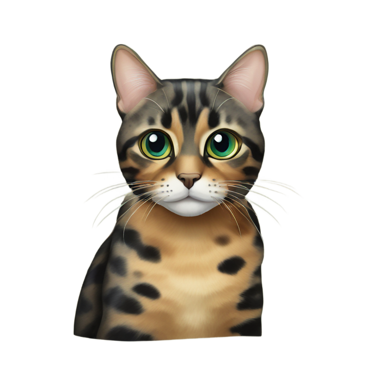 genmoji：玳瑁猫，蓝绿色眼睛，鼻梁有黑条，和一只虎斑猫