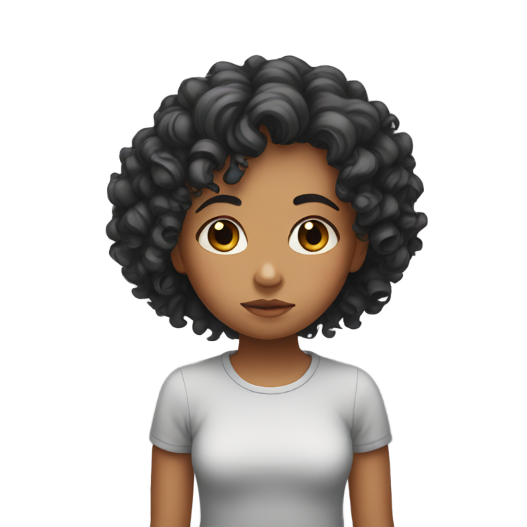 genmoji : Fille aux cheveux bouclés triste