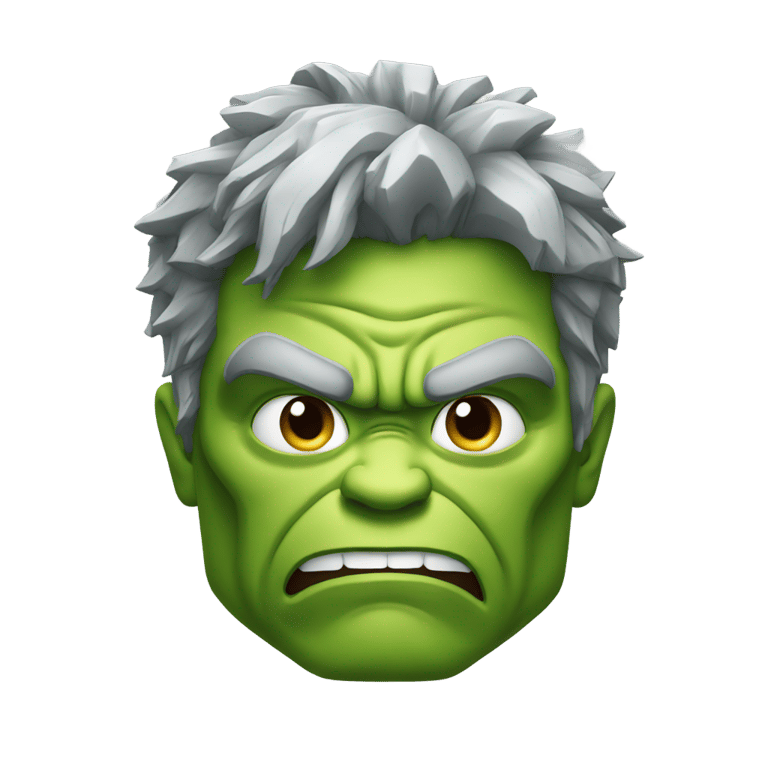 genmoji：绿色巨人面孔，愤怒的表情，灰白头发
