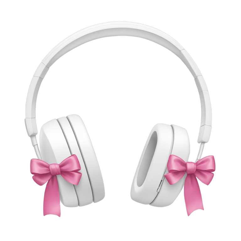 genmoji : écouteurs blancs sans fil avec des nœuds roses sur les côtés
