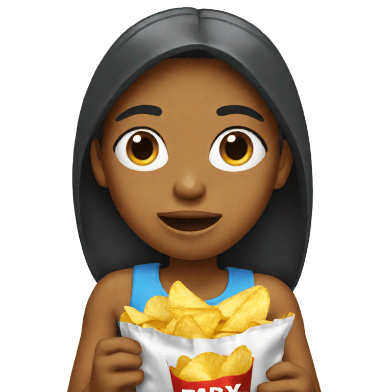 genmoji : Fille mangeant un sachet de chips