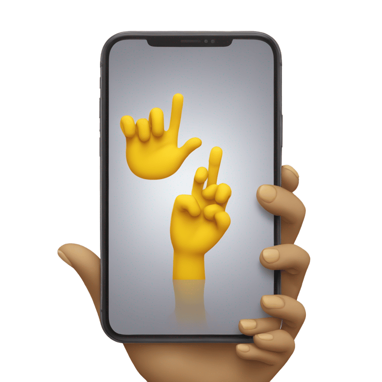 genmoji：一只黄色手拿着iPhone正对镜头
