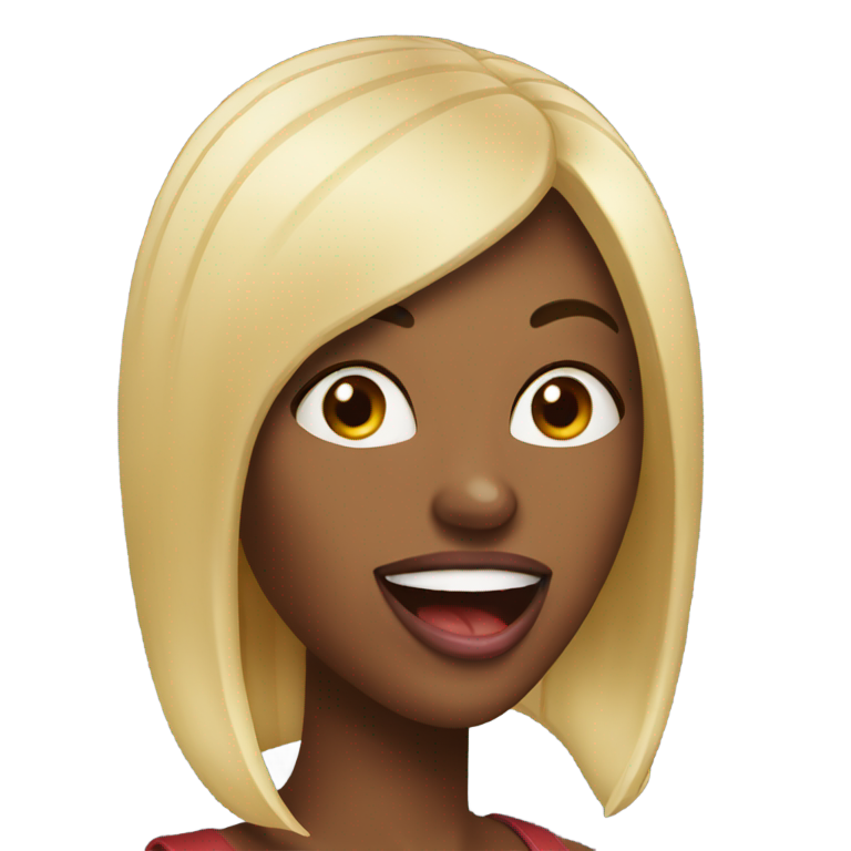 genmoji : Femme noire avec une longue langue pointue qui dépasse son menton, langue sortie, langue extrêmement longue
