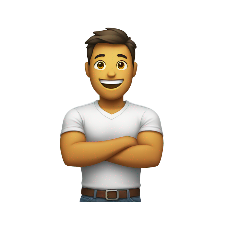 genmoji：交叉双臂抱着脖子大笑的家伙