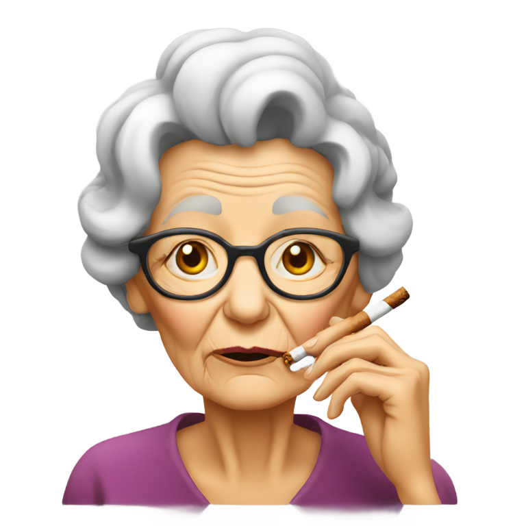 genmoji: old lady looking stoned smoking a blunt