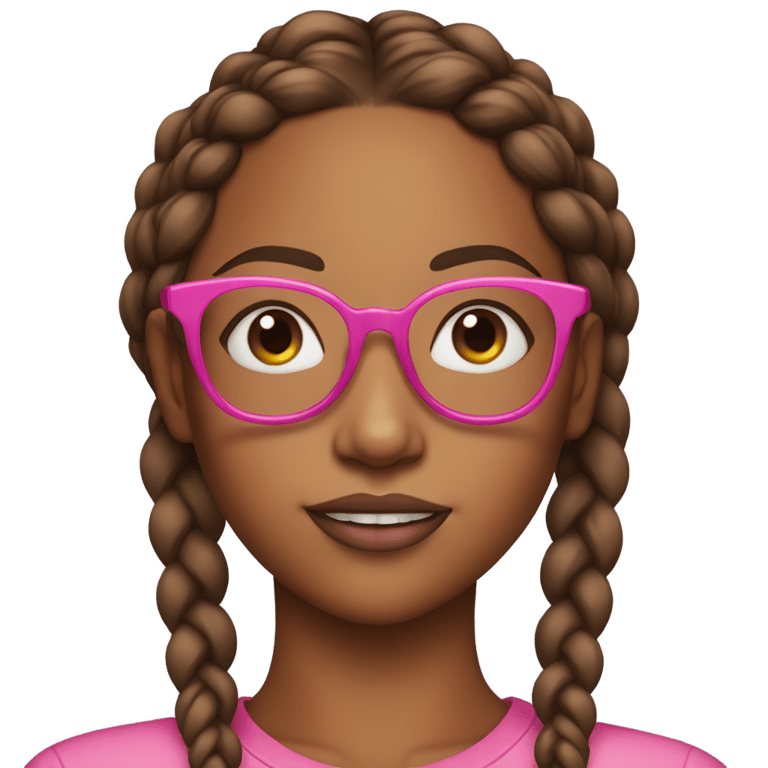 genmoji：一位有亮唇膏和两条马尾辫的棕色女孩，戴着粉色眼镜。