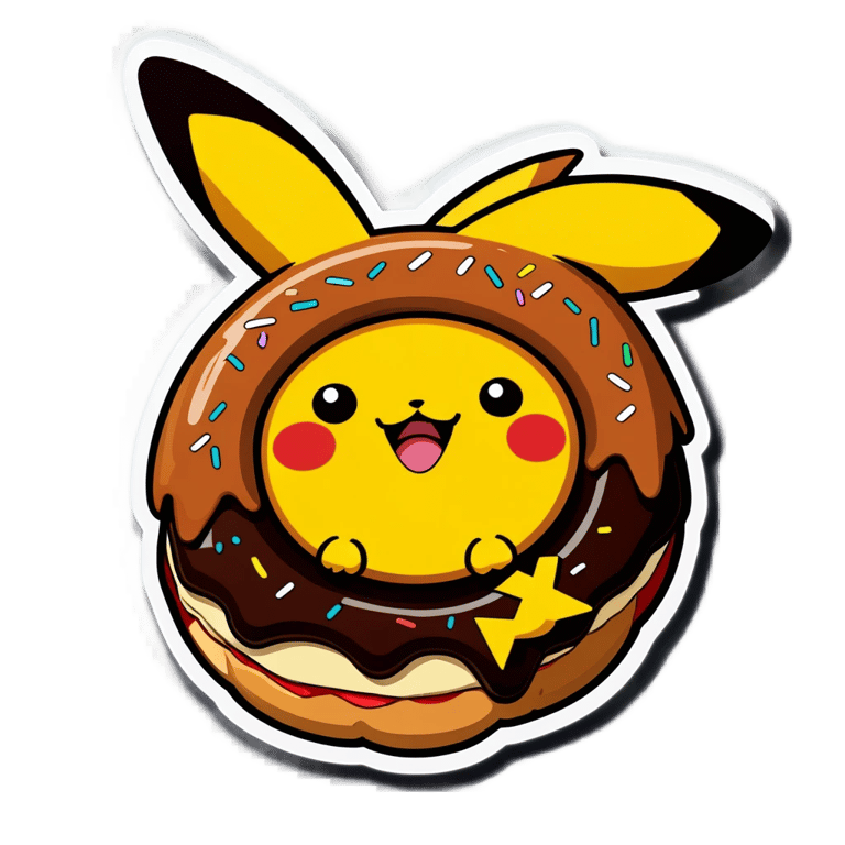genmoji : Donut avec des yeux mangeant un Pikachu de manière mignonne