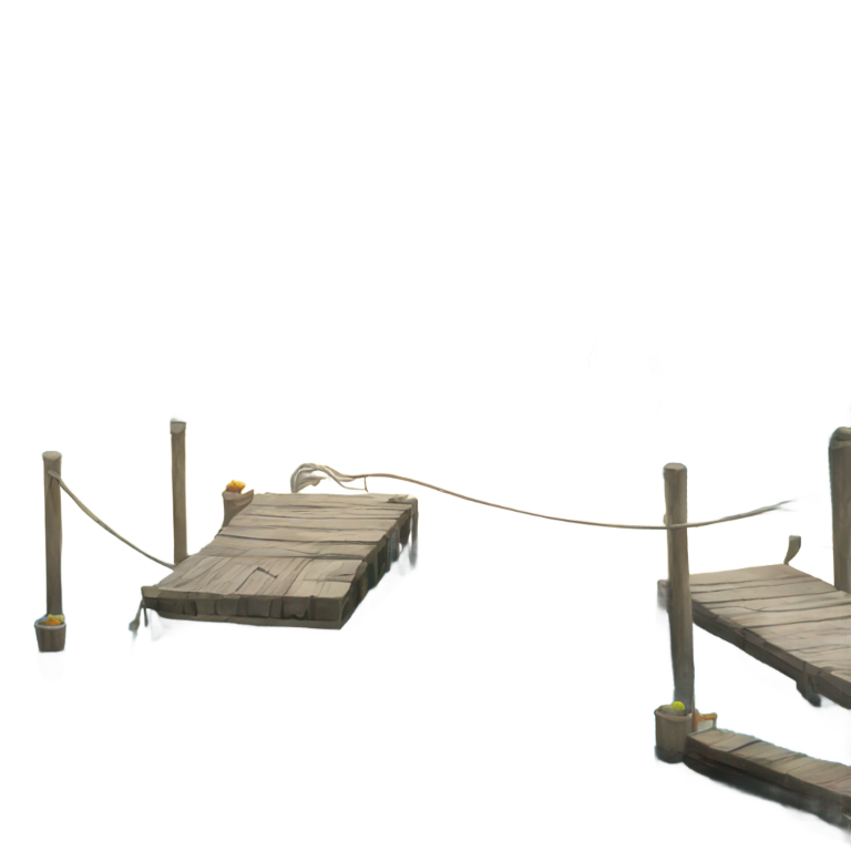genmoji: Dock on water with boat tied up to it