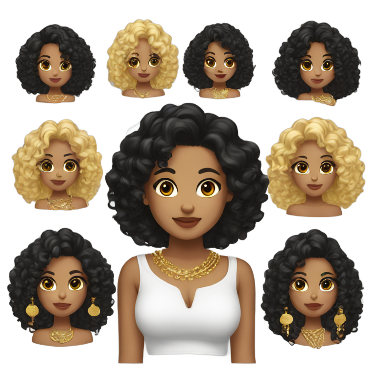 genmoji: Create a Genmoji of a beatiful girl who is mixed either black curly hair and is wearing a crop top and has a bigger chest and has gold jewelry