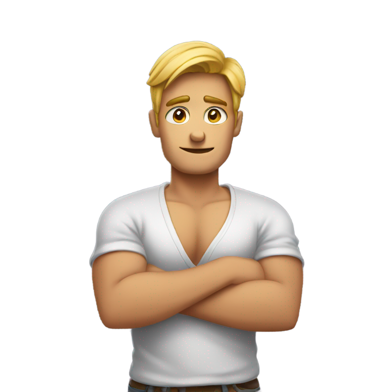 genmoji：生气时双手交叉在脖子上的人