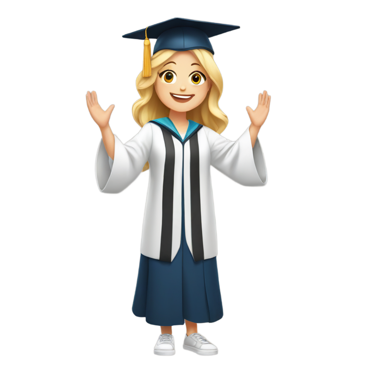genmoji：开心的白人女学生穿着毕业服，举起双臂