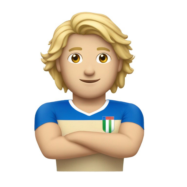 絵文字：イタリア代表のユニフォームを着た、白人で金髪のサッカー選手のプロフィール写真を作成できますか？