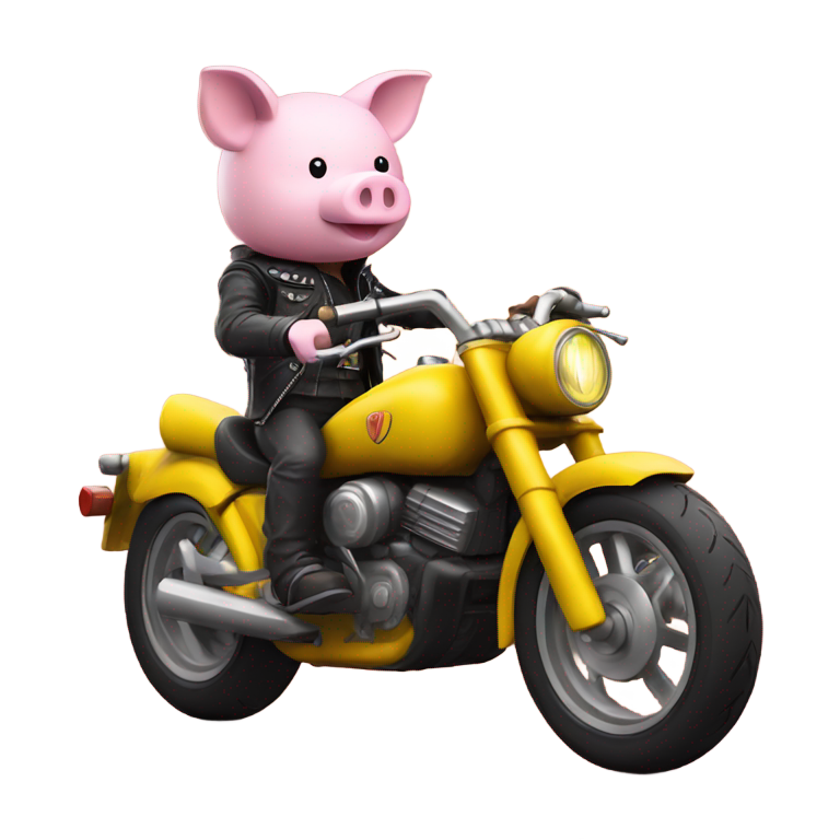 絵文字：プンクスタイルの黄色いバイクに乗る貯金箱