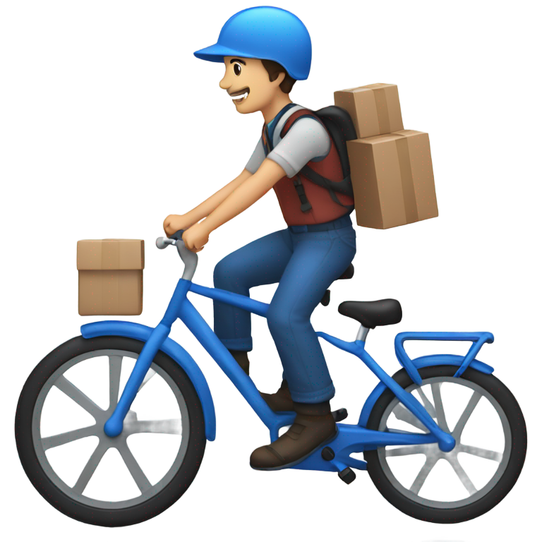 絵文字：自転車に乗った配達員の絵文字、青い立方体バックパック付き