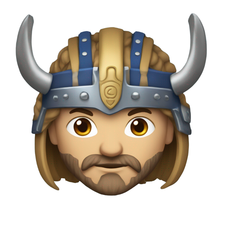 genmoji : Couple de vikings aux yeux bleus avec casques à cornes.