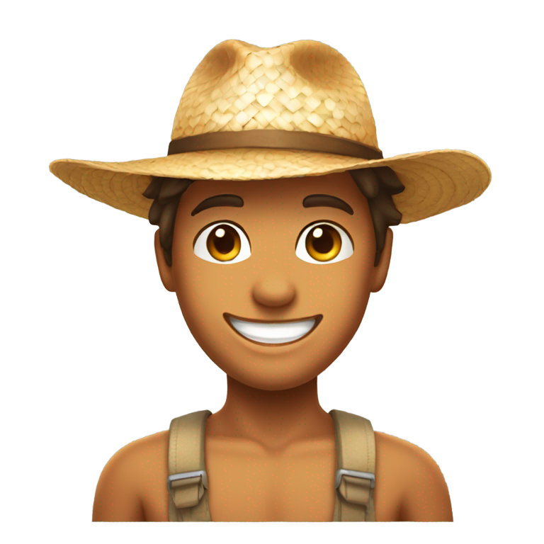 genmoji：晒黑皮肤的男孩，戴着草帽，笑容灿烂