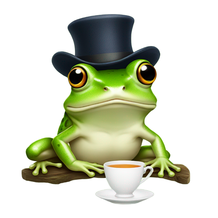 genmoji : Grenouille buvant du thé avec un chapeau britannique