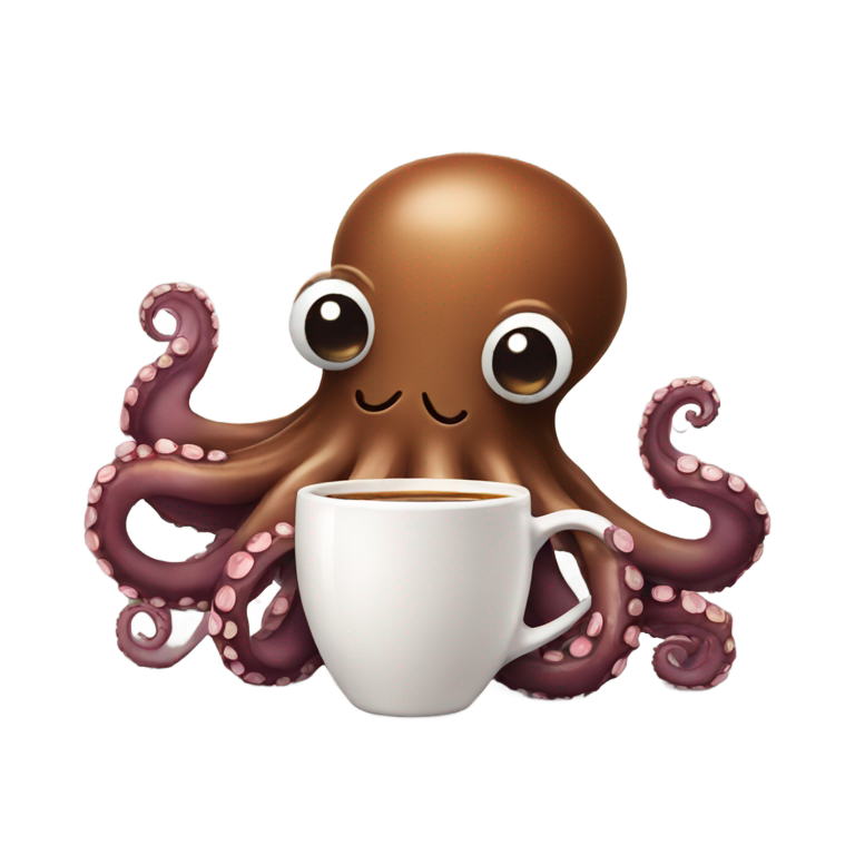 genmoji：一只章鱼拿着巧克力和咖啡，诱惑地微笑