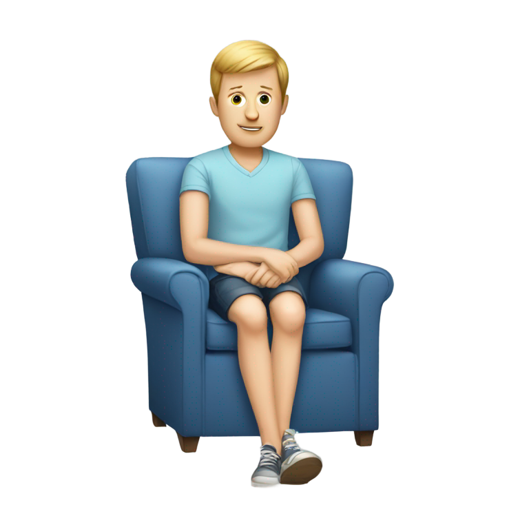 genmoji：肯·詹宁斯穿着短裤坐在沙发上