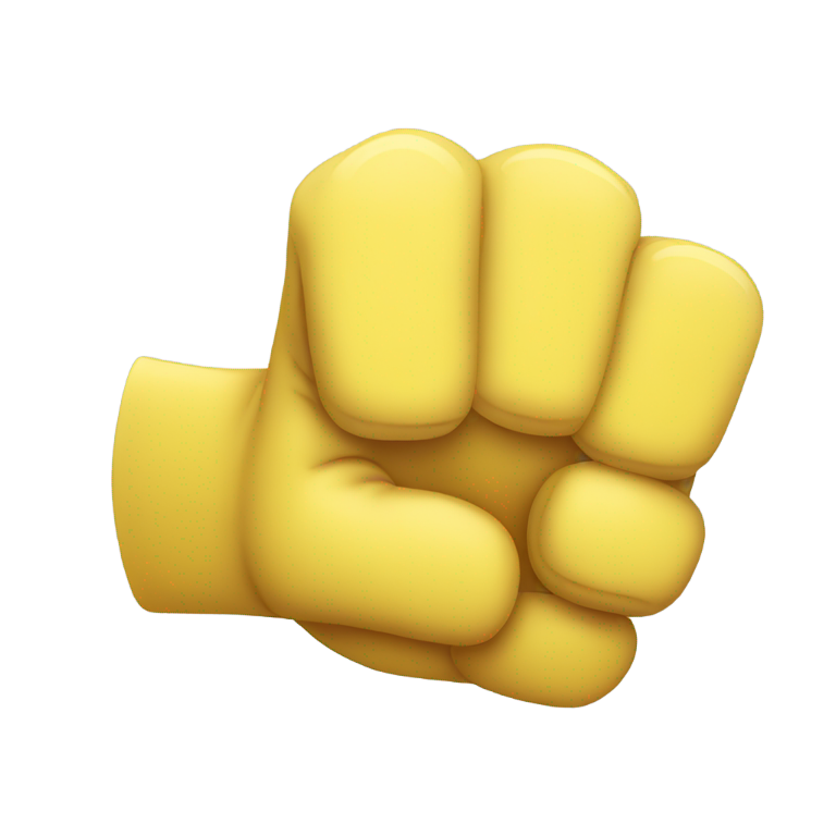 genmoji : Poing fermé jaune horizontal avec 4 doigts fermés et le pouce pointé vers l'extérieur