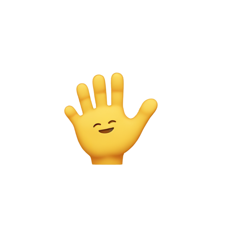genmoji: Soft smiling face emoji with an arm across its face and the other arm straight out