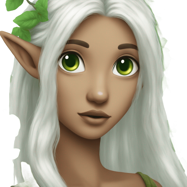 絵文字：forest elf white hairs green eyes