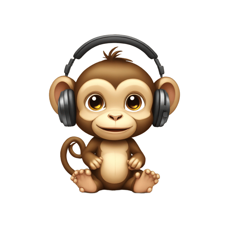 絵文字：baby monkey wearing headphones with chord