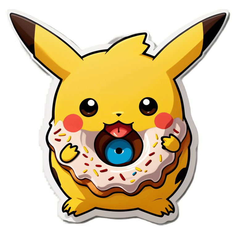 絵文字：ドーナツがピカチュウを可愛く食べる