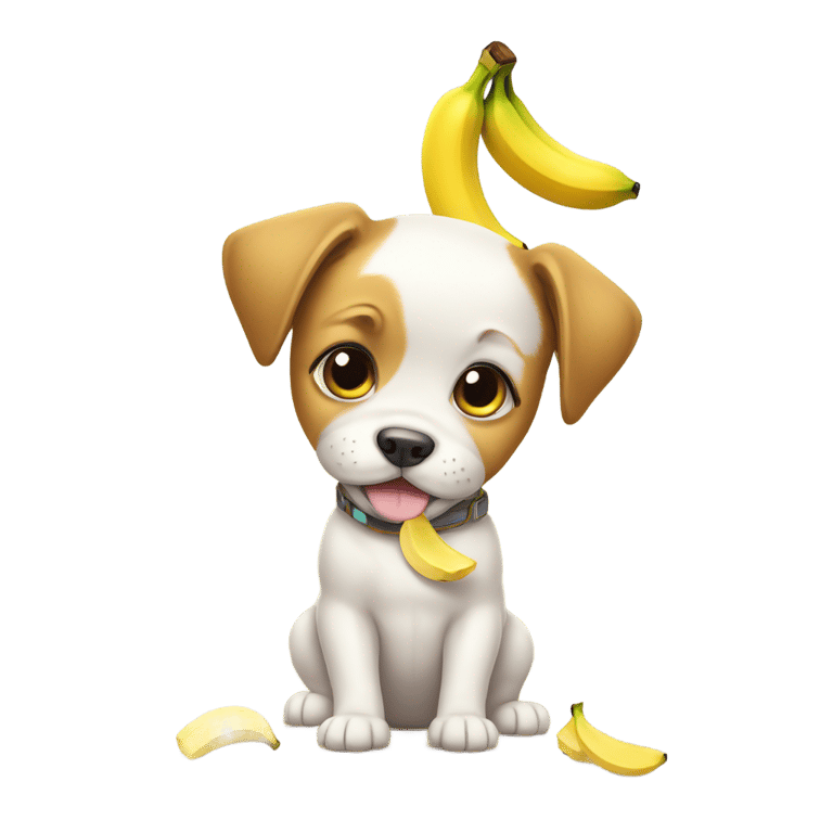 絵文字：バナナの皮を頭にかぶった可愛い子犬