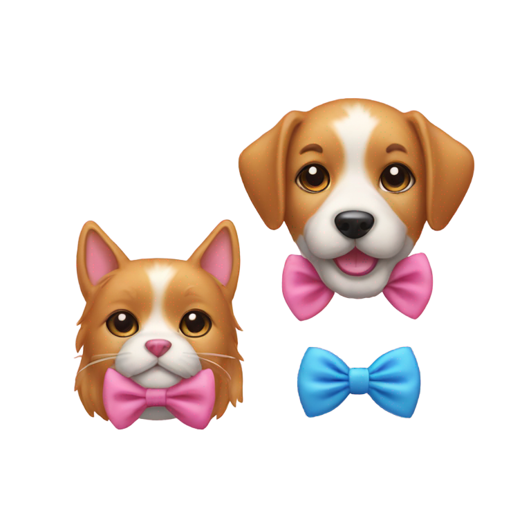 genmoji: A pink dog with a bowtieA pink cat with a blue bow tie