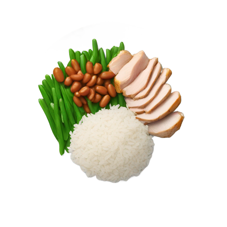 genmoji：Plate of white rice, chicken and beans, no eggs, no ham