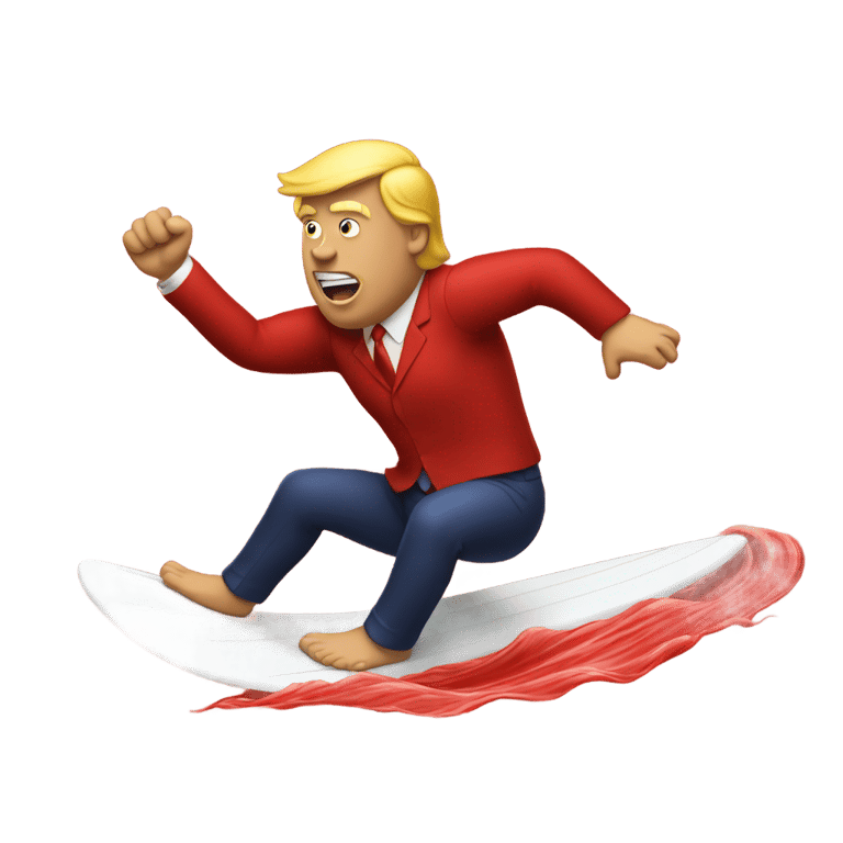 genmoji : 1 trump surfing on a red wave with 2 arms