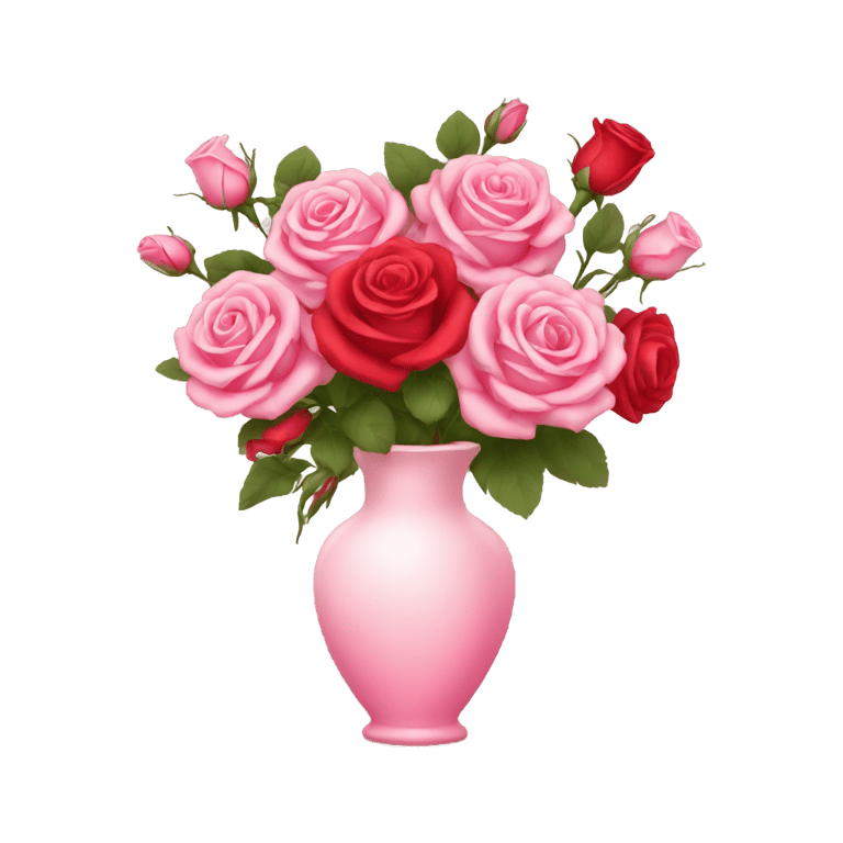 絵文字：A vase with red and pink roses.
