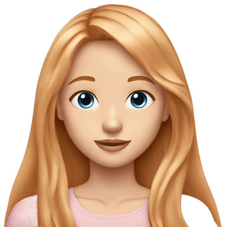 genmoji : Teenage girl with blue eyes and very long straight strawberry blond hair with a slight wave and curtain bangs and light skin