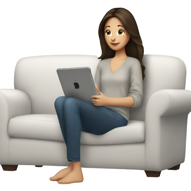 genmoji : Fille brune avec iPad sur le canapé