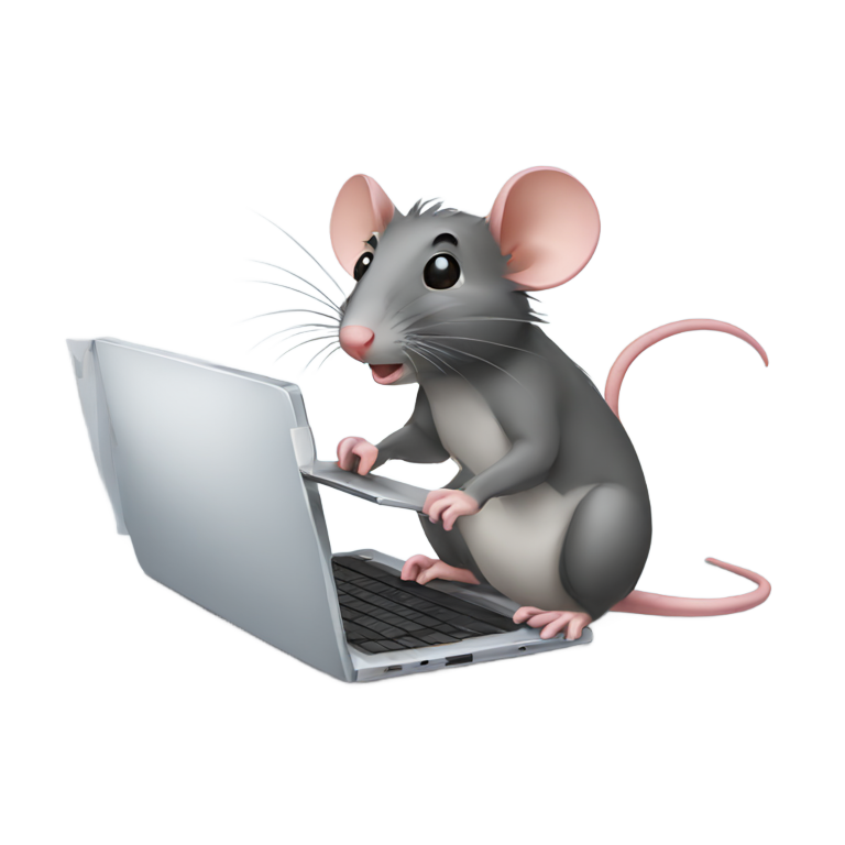 genmoji: Kind rat with a laptop