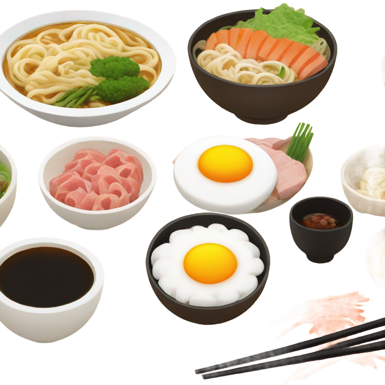 genmoji：乌冬面配漩涡卷、肉、蔬菜和鸡蛋