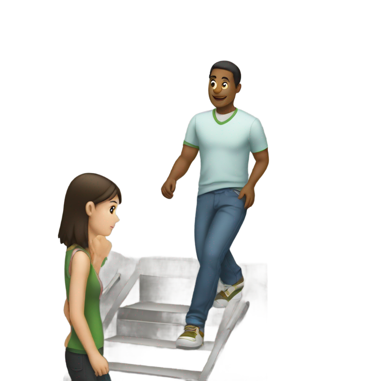 genmoji：男人看着女孩走上楼梯
