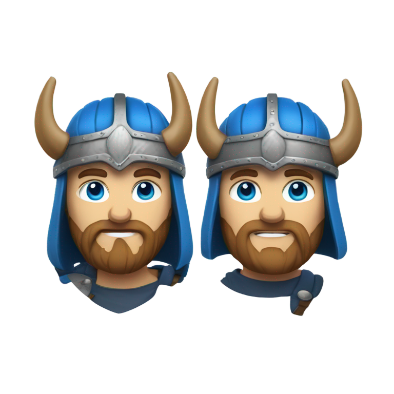 genmoji : Couple de vikings aux yeux bleus avec des casques à cornes.