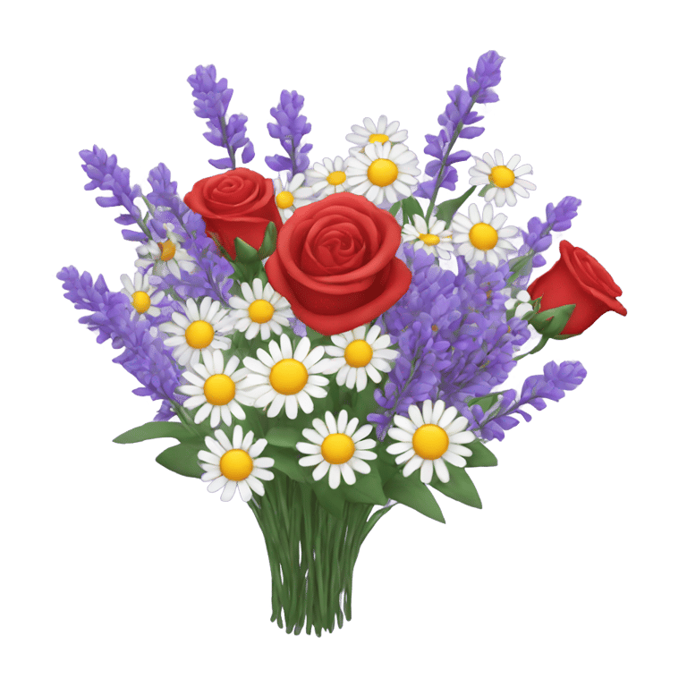 genmoji：紫罗兰、红玫瑰和百合花的花束