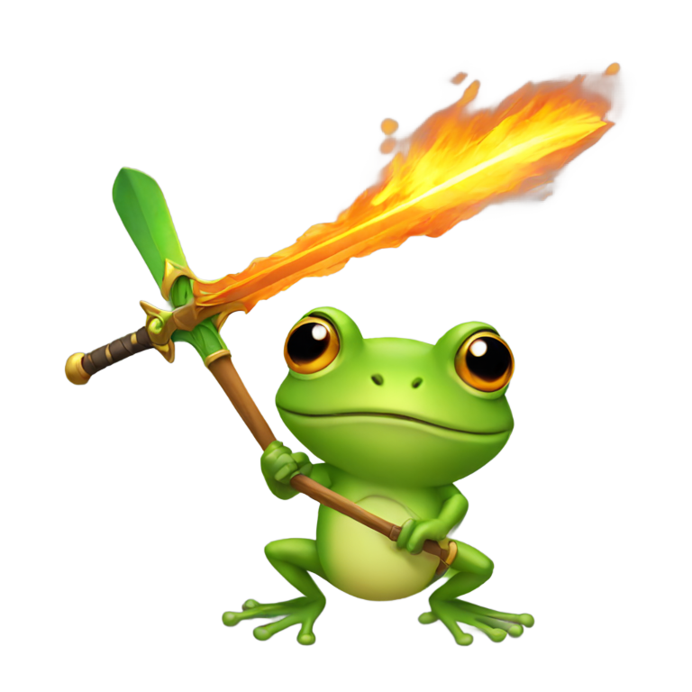 genmoji: A frog with a fire sword