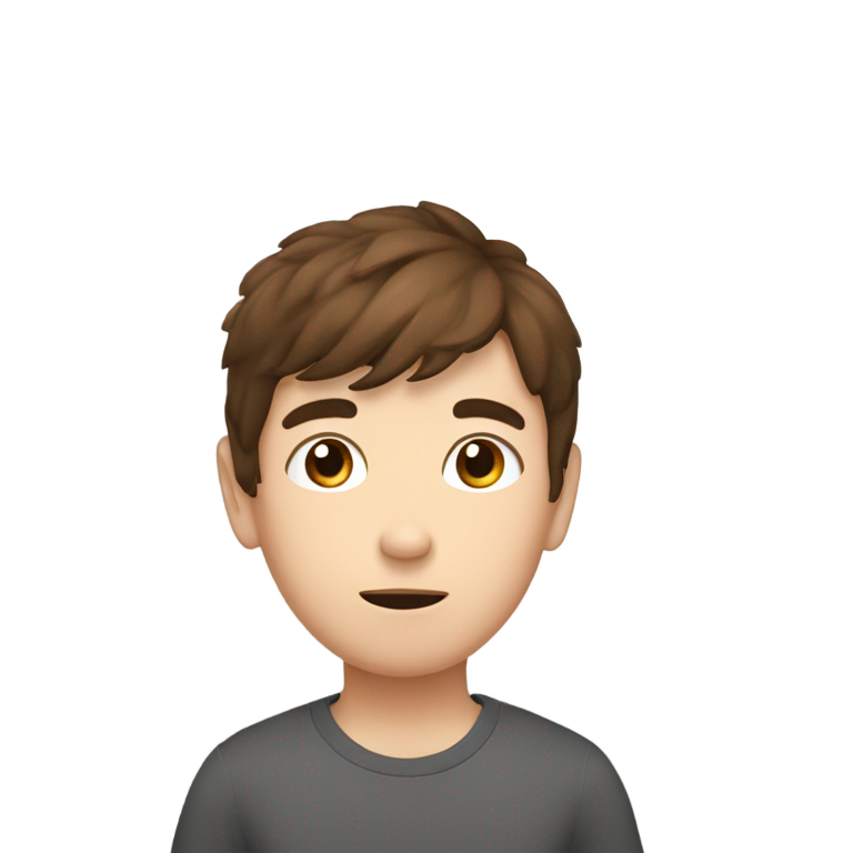 genmoji：Boy with brown hair and speech bubble with text saying strange