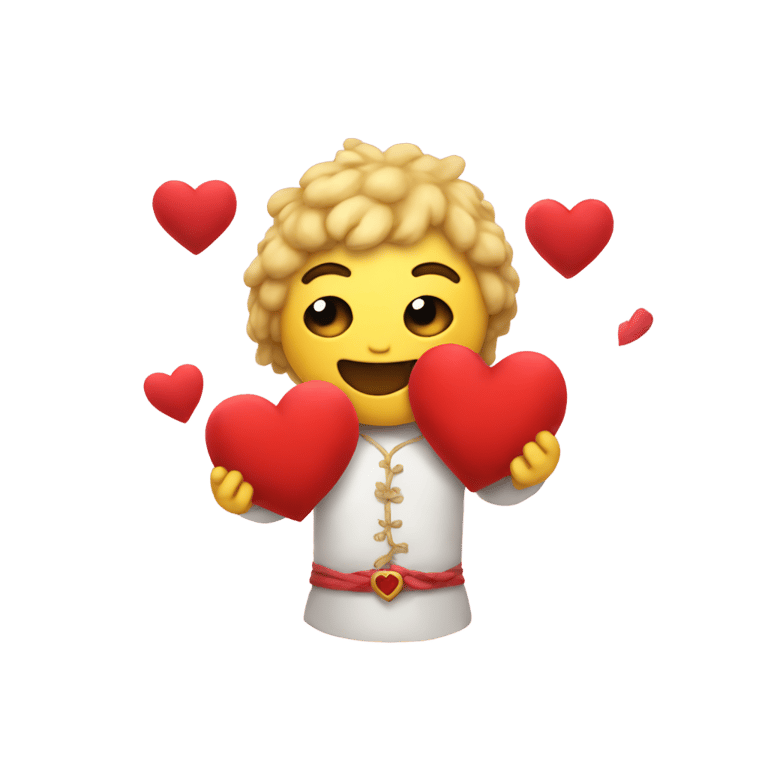genmoji：可爱的软玩偶神，手里拿着几颗红心