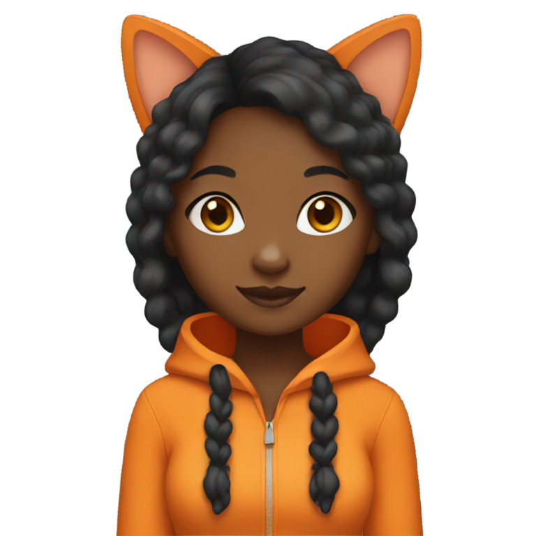 絵文字：オレンジの猫コスチュームを着た黒人少女