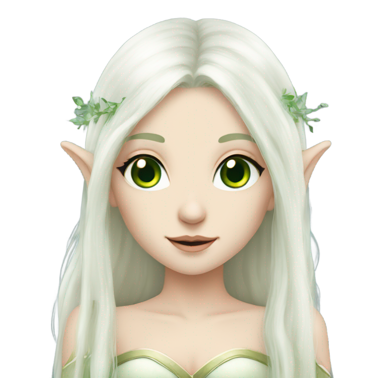 genmoji: Pale Elf princess with green eyes and long white hair