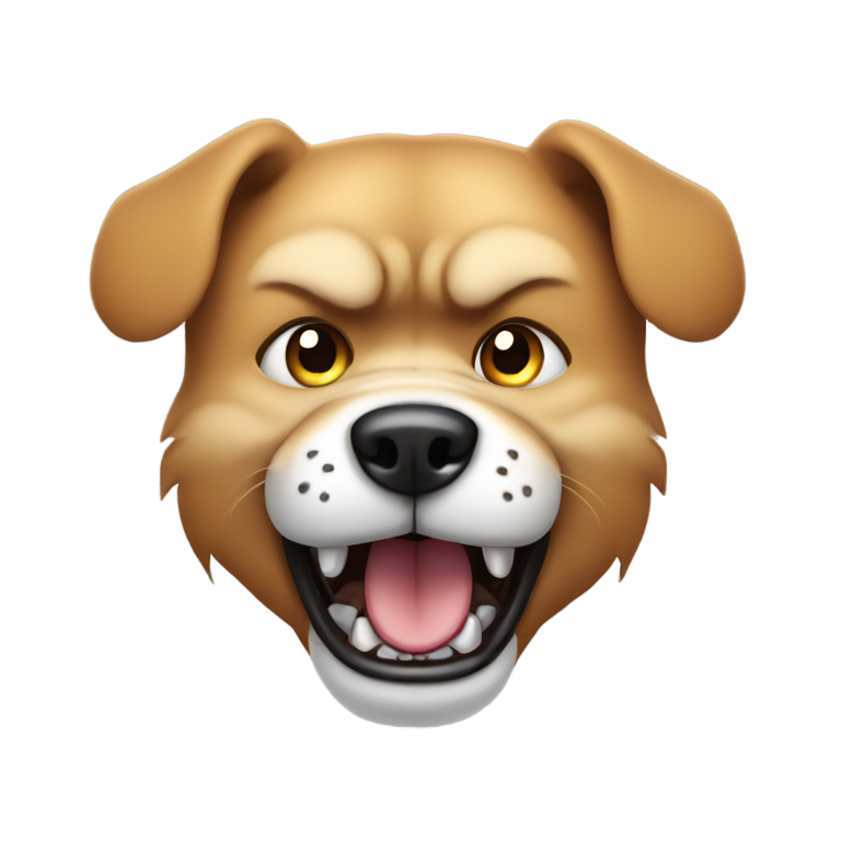 絵文字：a very angry dog ​​growls with angry eyes and foam at the mouth