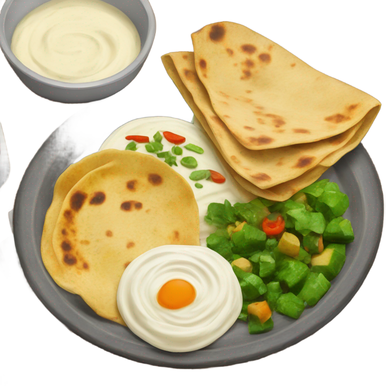 絵文字：インド風プレート ロティと野菜、ヨーグルト付き