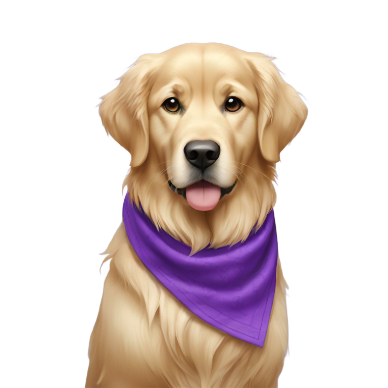 genmoji：悲伤的奶油色金毛寻回犬，戴着紫色头巾