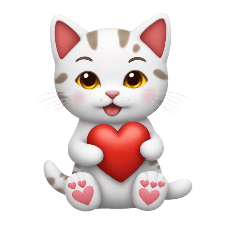 genmoji : plushie cute kitten, holding several red hearts